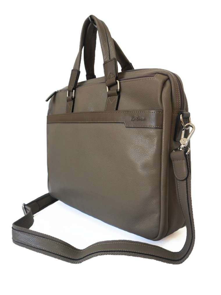 Ділова шкіряна сумка портфель для документів і ноутбука з плечовим ременем бежева, фото 1