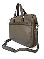 Деловая кожаная сумка портфель для документов и ноутбука с плечевым ремнем бежевая