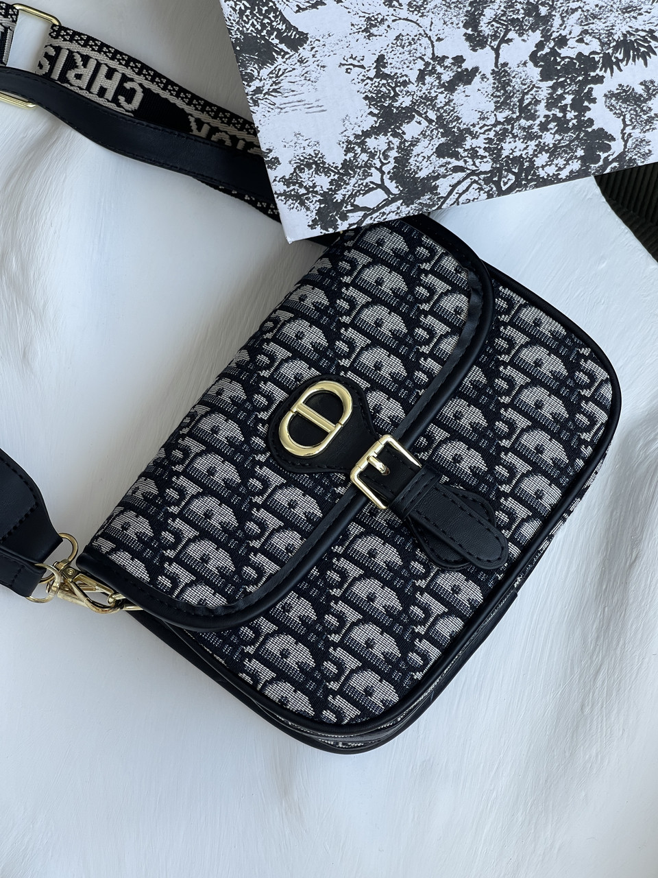 Жіноча сумка Christian Dior Bobby крос-боді на широкому плечі сіро-чорний текстильний Крістіан Діор, фото 1