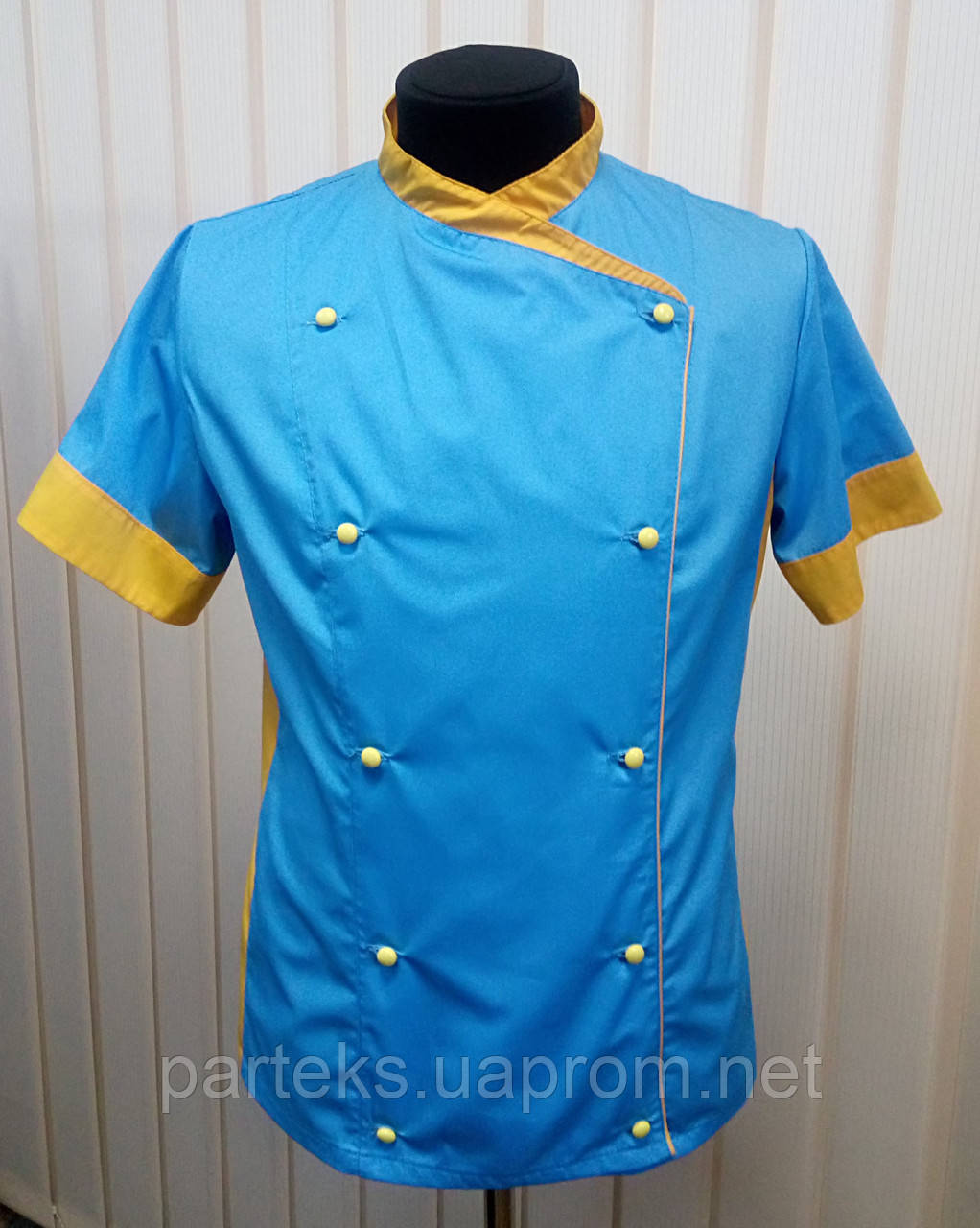 Куртка повара женская Символ, голубого цвета с желтыми вставками - фото 4 - id-p476098148