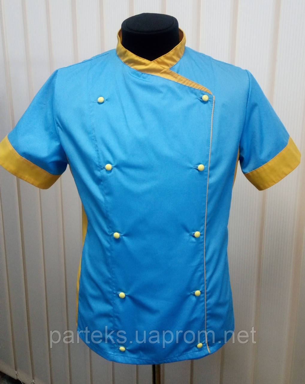 Куртка повара женская Символ, голубого цвета с желтыми вставками - фото 3 - id-p476098148