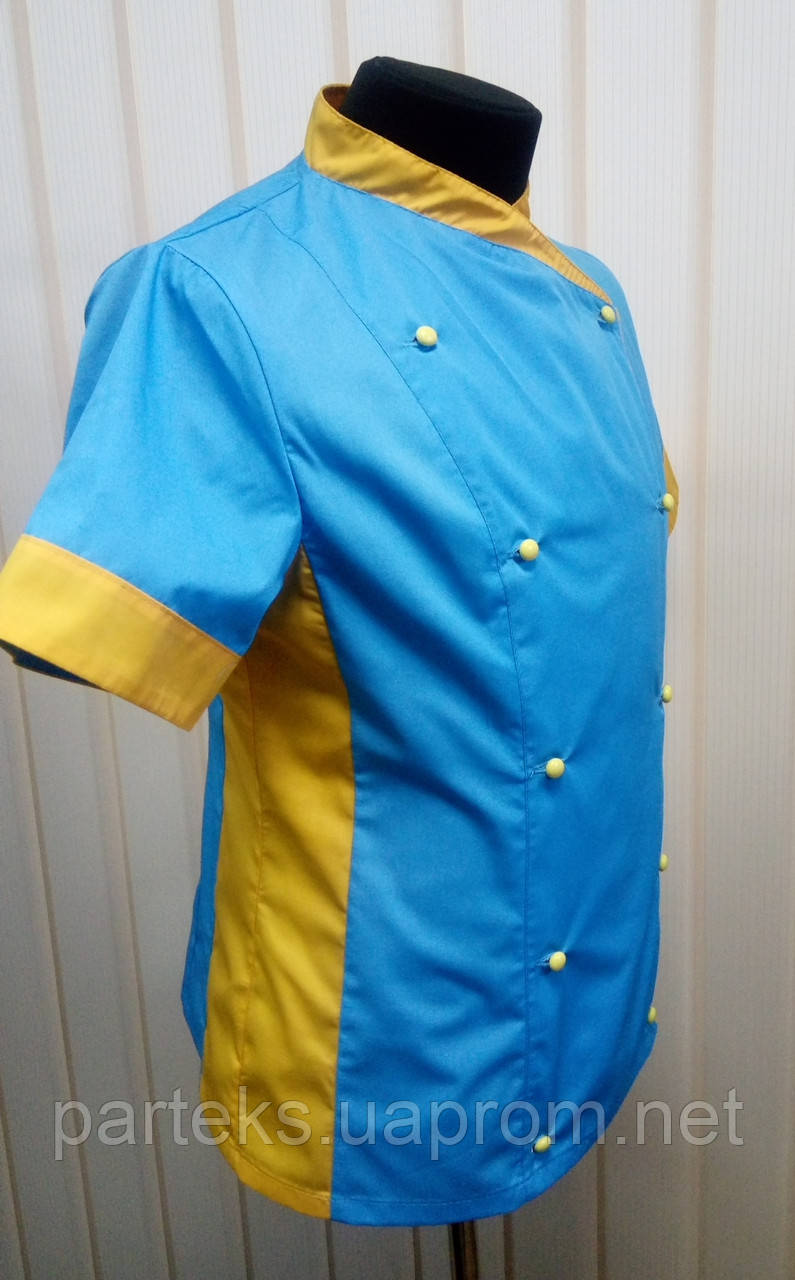 Куртка повара женская Символ, голубого цвета с желтыми вставками - фото 5 - id-p476098148
