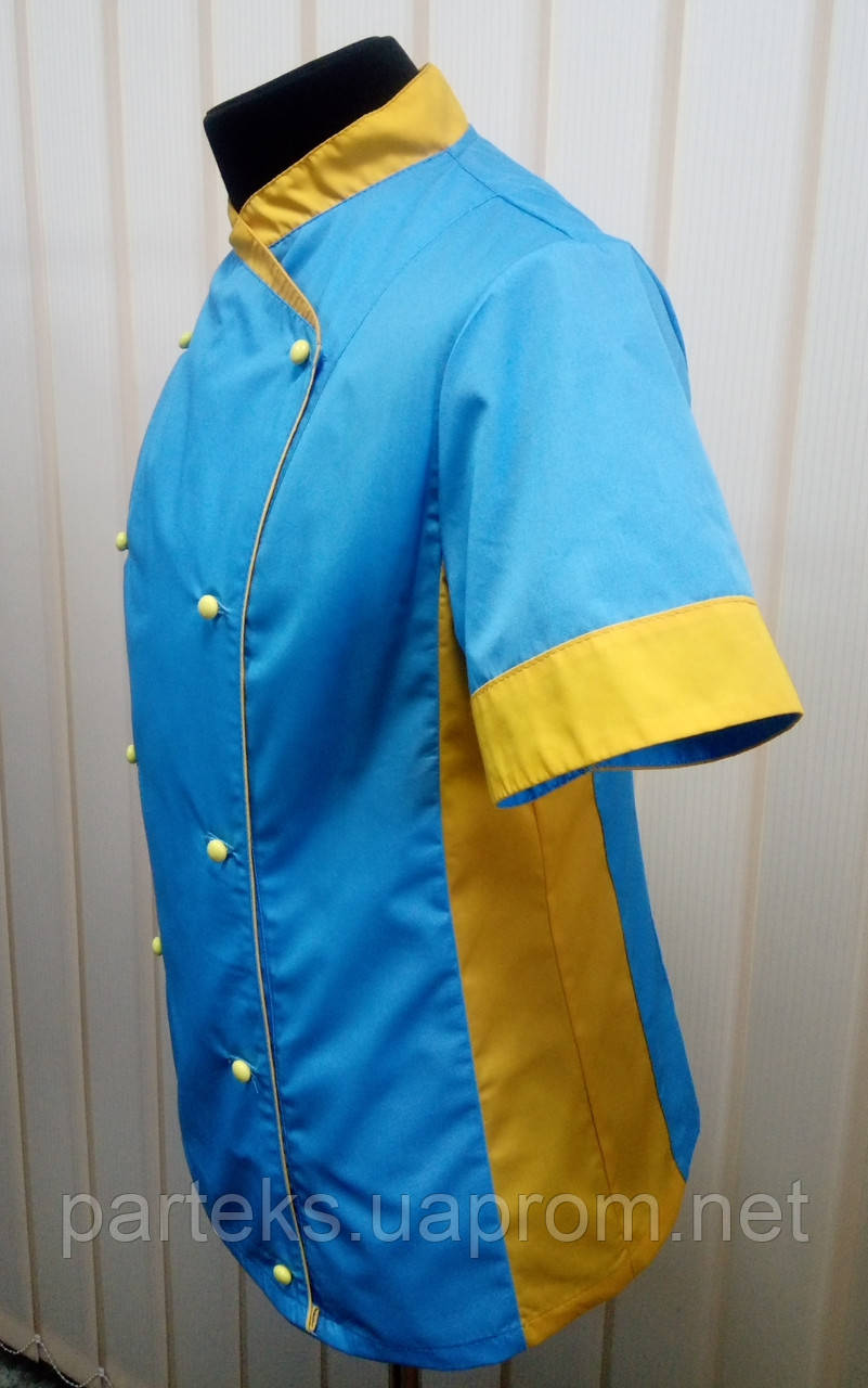 Куртка повара женская Символ, голубого цвета с желтыми вставками - фото 6 - id-p476098148