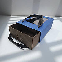 Коробка подарункова з пакетом (210х160х70мм.) синьо-чорна