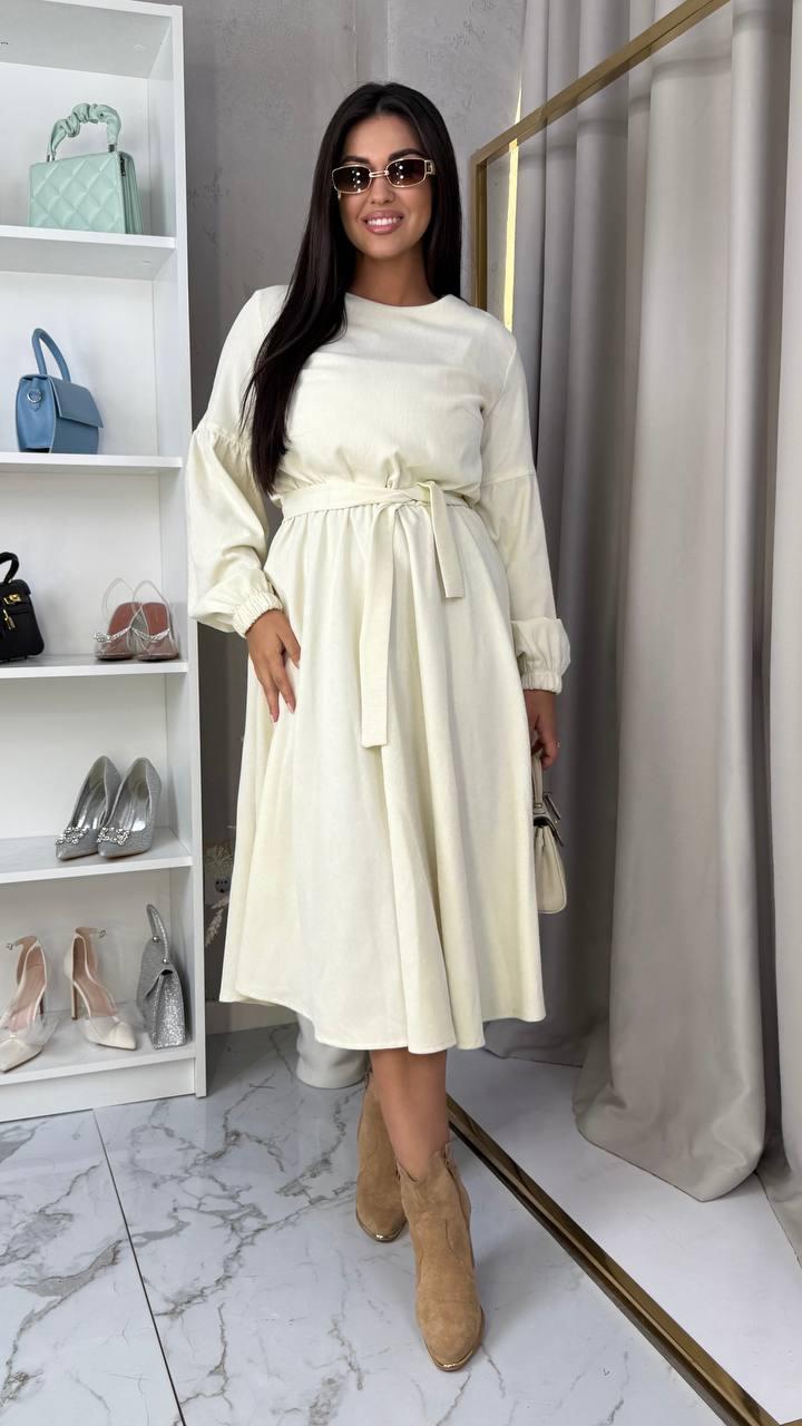 Жіноча батальна сукня вельветова з поясом, фото 1