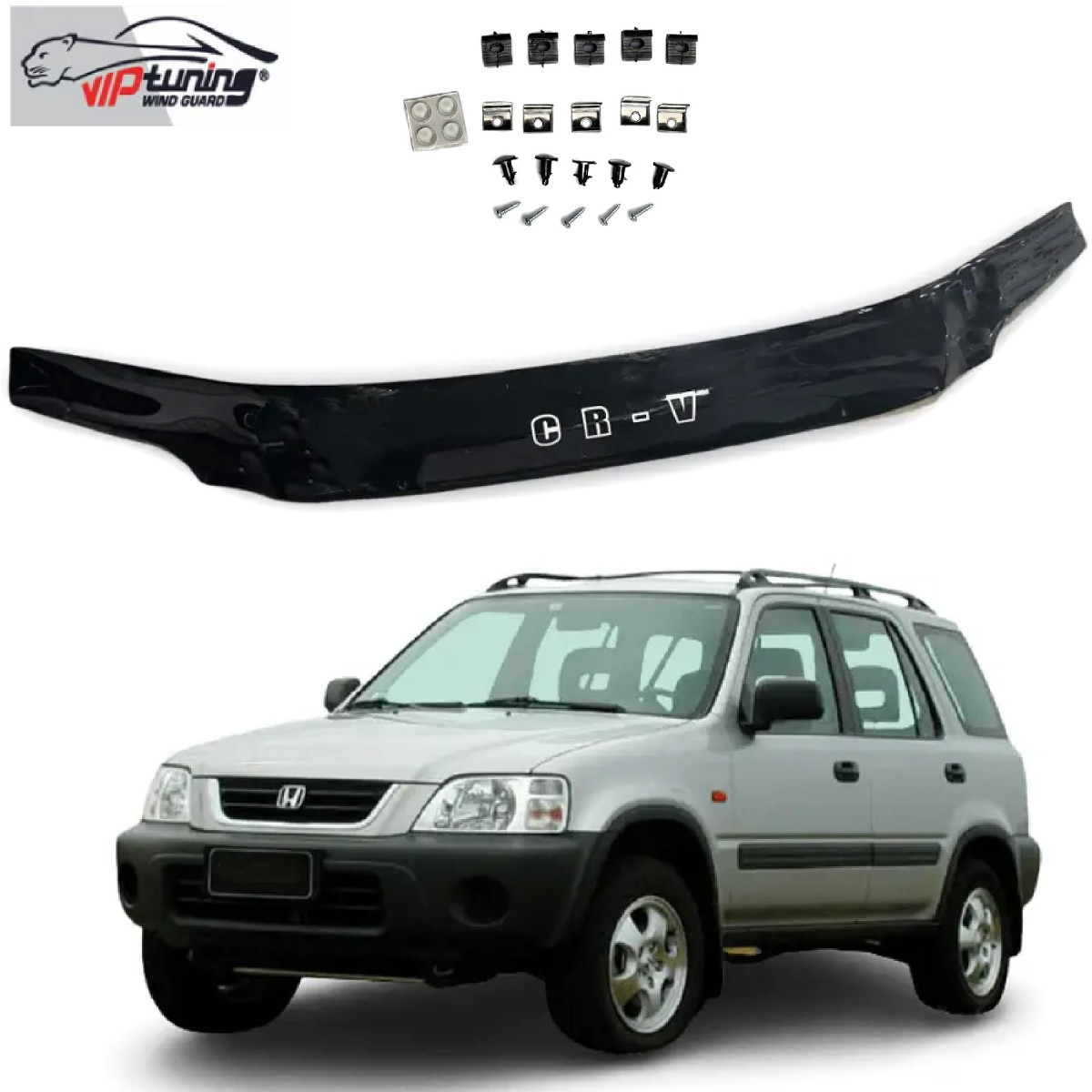 Дефлектор капота мухобійка Honda CR-V 1995-2002 Євро Кріплення (Vip Tuning) HD07, фото 1
