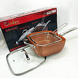 Сковорода-фритюрниця UNIQUE UN-5251 квадратна антипригарна з пароваркою та каструлею + скляна кришка 24 см, фото 2