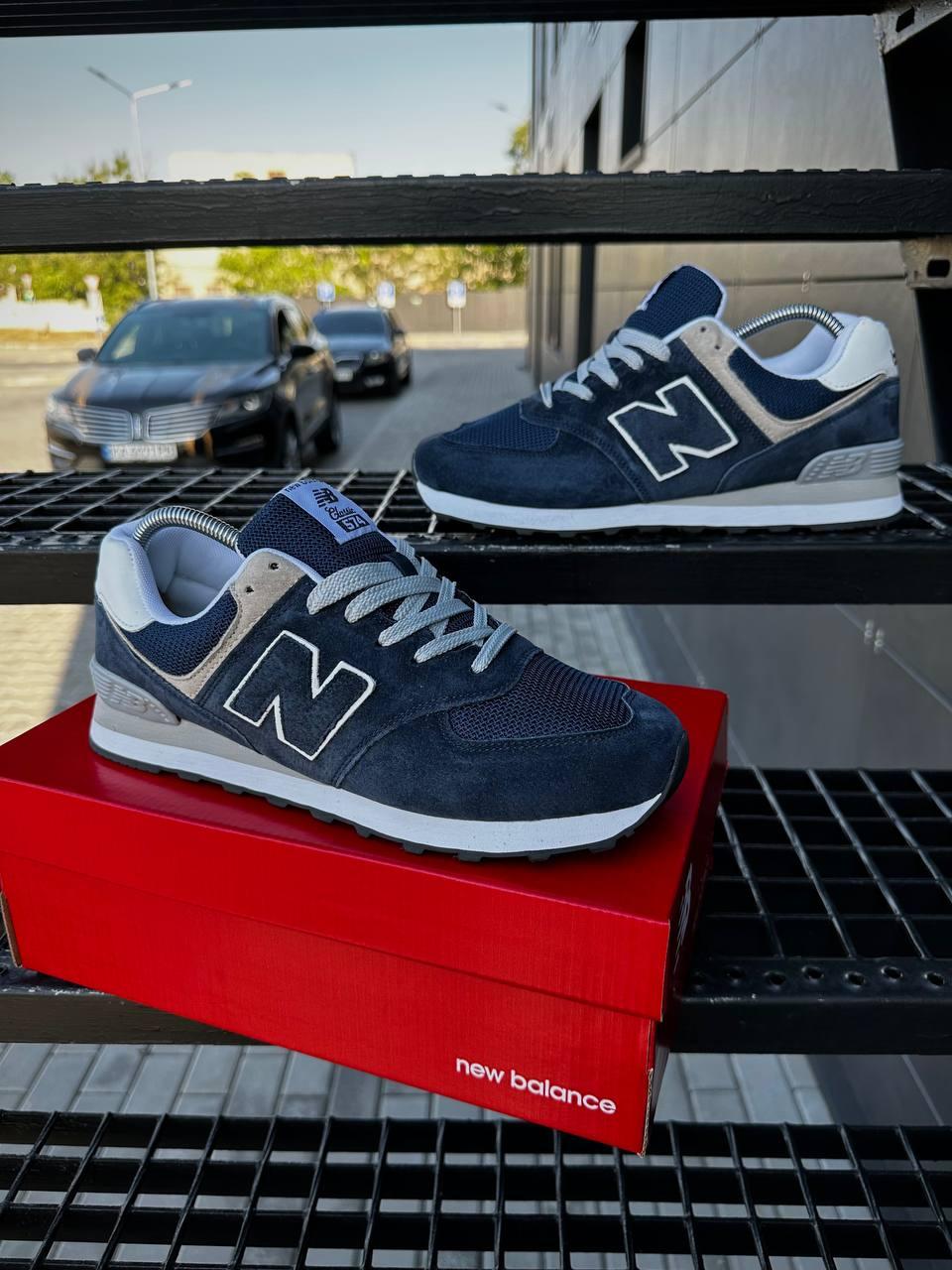 Чоловічі кросівки New Balance 574 Dark Blue Сині Взуття Нью Беланс 574 натуральна замша демісезонні, фото 1