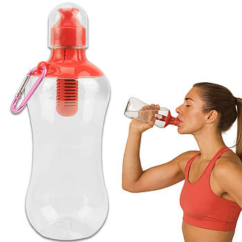 Пластикова пляшка для води з фільтром та карабіном 550 мл Bottle Спортивна пляшка для води