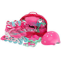 Набор роликовые коньки Banwei SK-168 размер 31-34 + комплект защиты Розовый D6-2025