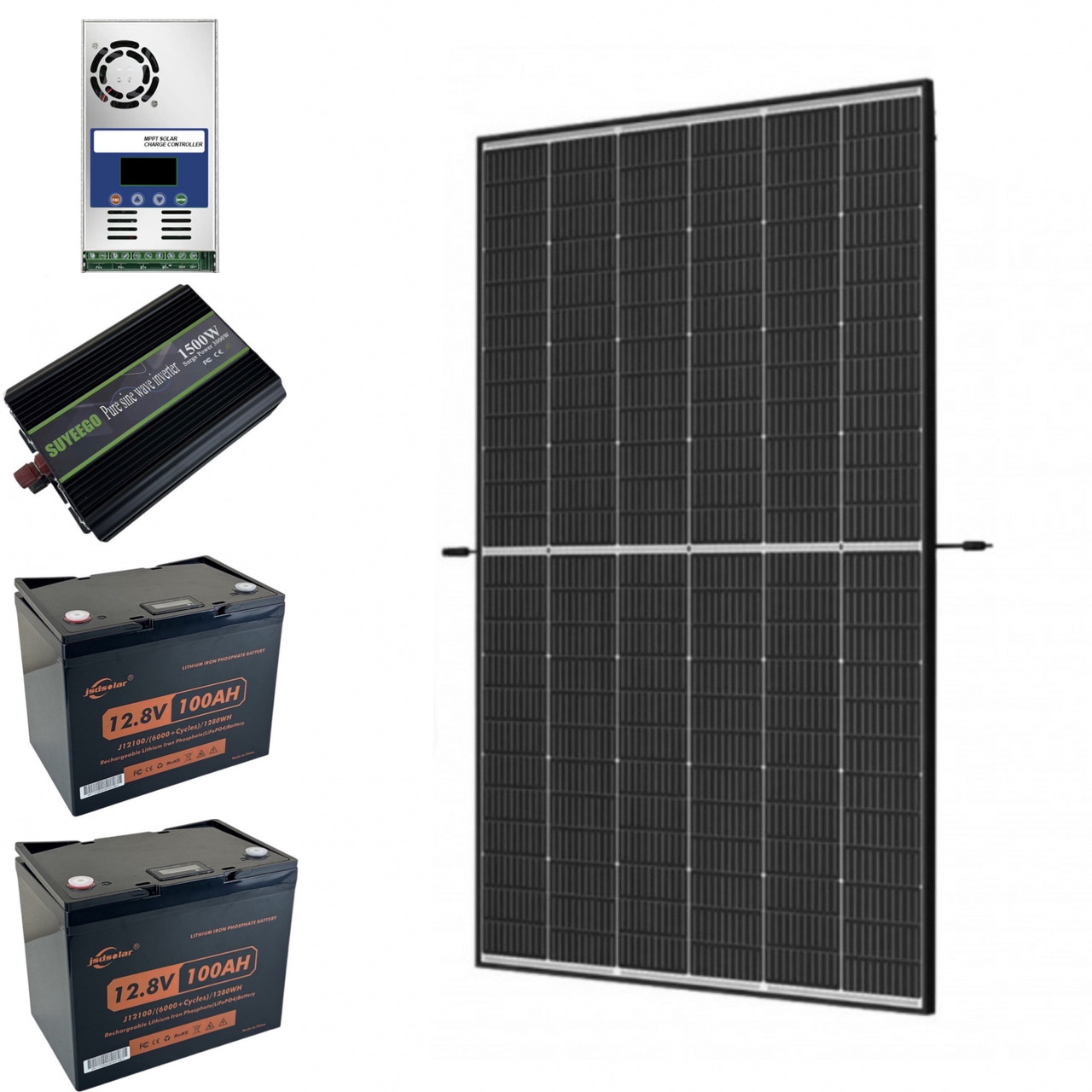 Комплект резервного живлення Led Story сонячна панель 445Вт+MPPT контролер 60А+інвертор 1500Вт+2 АКБ LiFePO4 з Bluetooth 12.8V