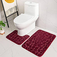 Набір 3D килимків у ванну кімнату з гумовим покриттям, 2шт "Морські камені", Бордовий