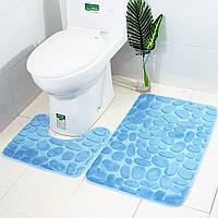 Набір 3D килимків у ванну кімнату з гумовим покриттям, 2шт "Морські камені", Блакитний