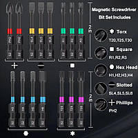 Набір із 15 магнітних насадок для дриля, шурупокрута + магнітний кейс. Водозахищені.