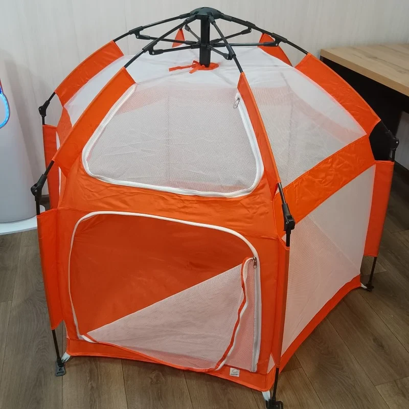 Дитячий манеж-шатро складаний з москітною сіткою 120х120 см для дому, дачі та подорожей, помаранчевий, фото 1