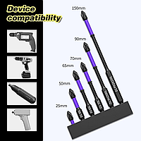 Набір із 6 магнітних насадок для дриля, шурупокрута з легованої сталі. Shockproof Phillips. Ударостійкі.