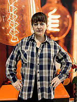 Сорочка Aksan жіноча бавовна клітинка довгий рукав 46/48 темно-синя