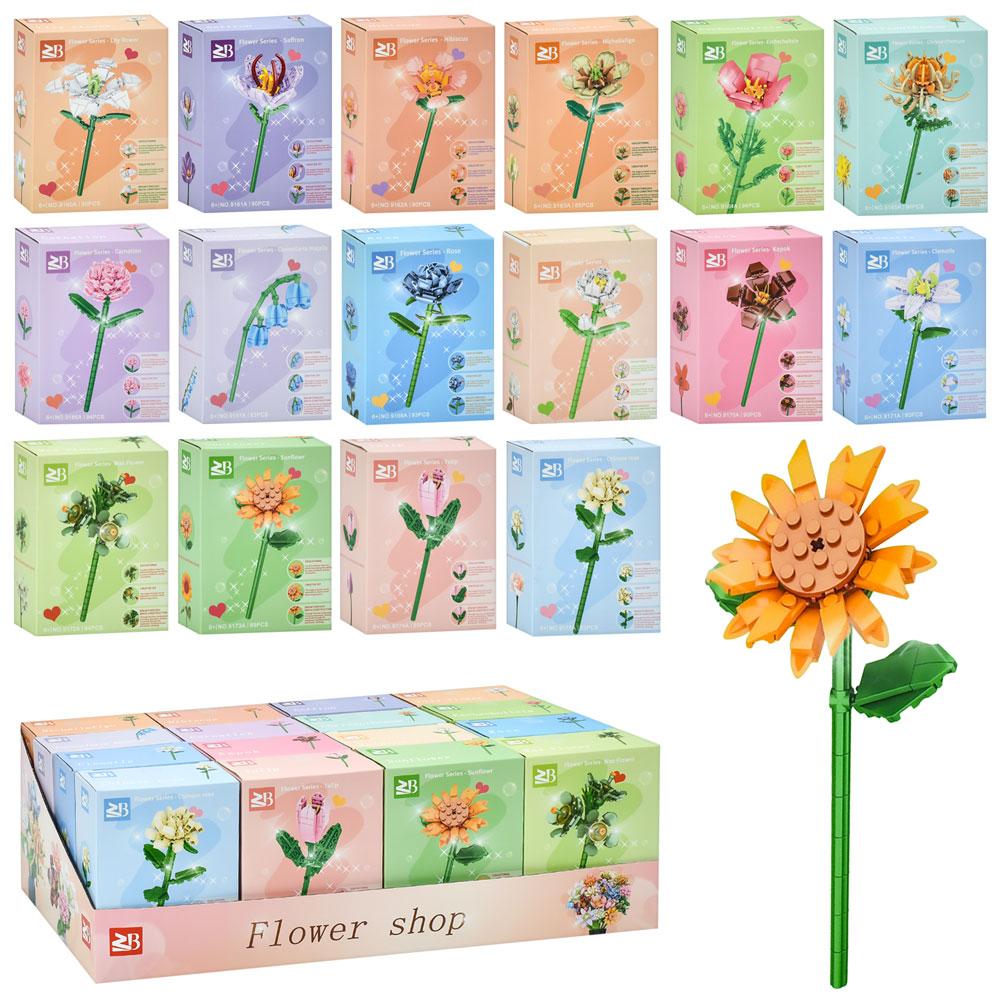 Конструктор квітка, від 80дет, в кор-ці, (16видів) /8/128/16шт в кор. 45-15,5-25 см, фото 1