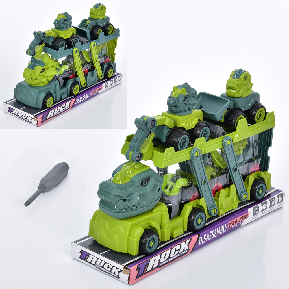 Конструктор на шурупах(трейлер,машинки-динозаври 4шт),викрутка,2 види, у слюді, 32-20-11см /24/, фото 1