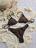 Пляжний жіночий комплект-трійка: купальник коричневий, кофточка з рукавом і спідниця на зав'язках S, М, L, фото 6