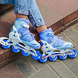 Колесо для самоката/роликів 64 мм синє (1 шт), підшипники ABES-7 зі світлом, фото 4