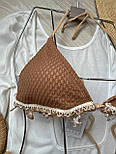 Пляжний комплект коричневий купальник сітка з чашками та спідниця з мушлями-модний вибір для літа 2025, фото 3