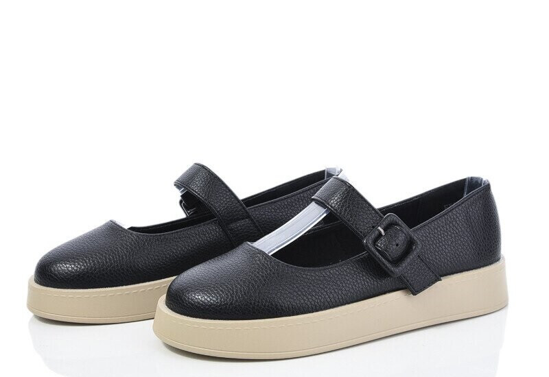 Жіночі туфлі чорні еко шкіра на танкетці розмір 36 38 39, фото 1