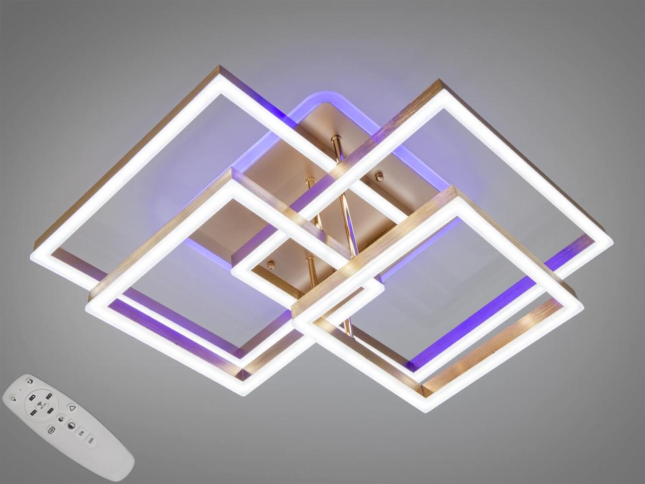 Світлодіодна люстра з пультом, підсвіткою, диммером, 145W, золотиста, фото 1