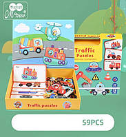 Магнітні пазли Транспорт , магнітна дошка, дерев яні, картки, назви англ. мовою, 59 елементів C 74611