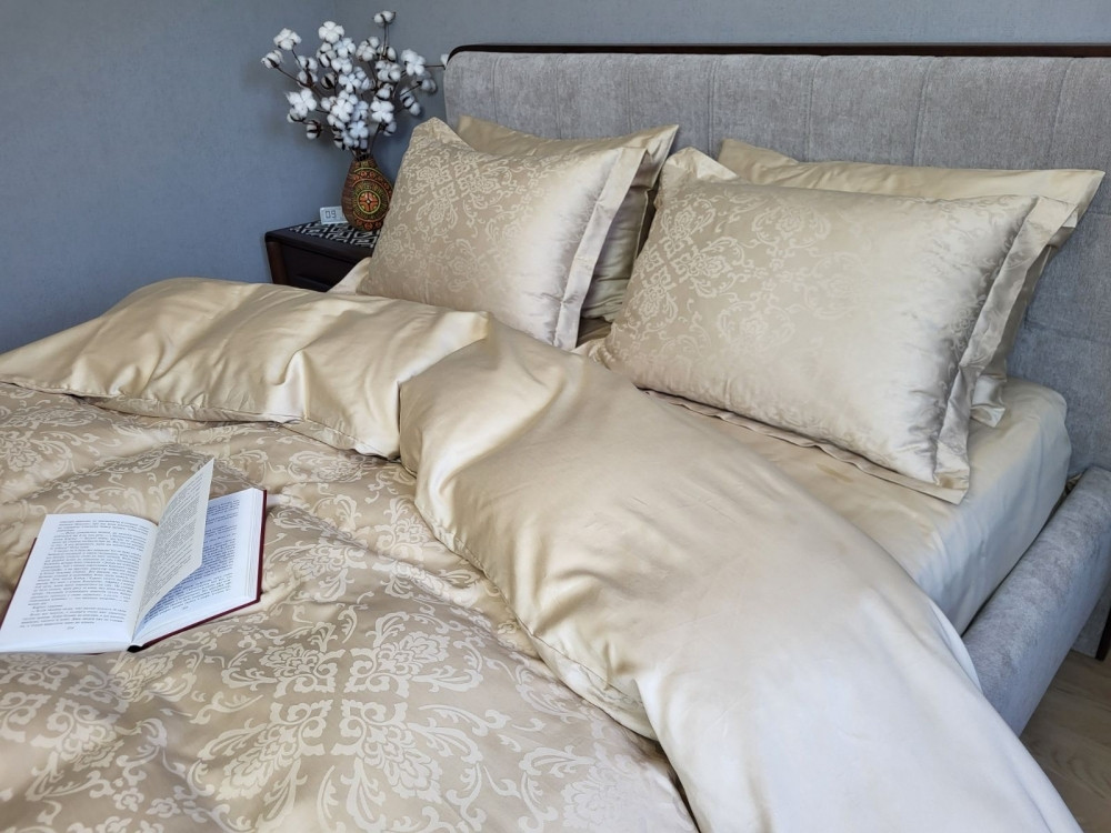 Сатин JACQUARD, CASPE BEIGE (Полуторній), фото 1