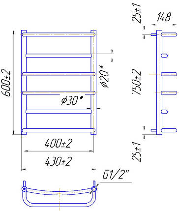 Рушникосушарка водяна MARIO Люкс 600 х 430/400, фото 2