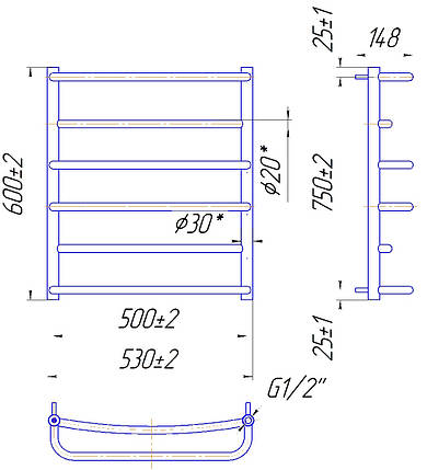 Рушникосушарка водяна MARIO Люкс 600 х 530/500, фото 2