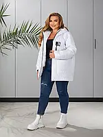 Белая женская межсезонная куртка с капюшоном | большие размеры 48-50, 52-54, 56-58, 60-62