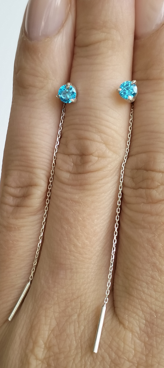 Срібні сережки протяжки Коктейль блакитний камінчик, фото 1