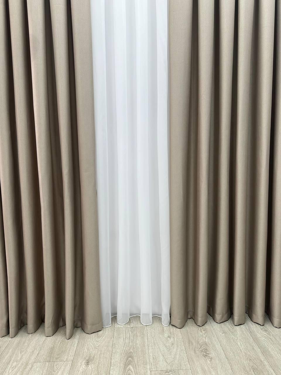 Однотонна лляна плетена штора "Asil" з підкладкою blackout, колір капучино, фото 1