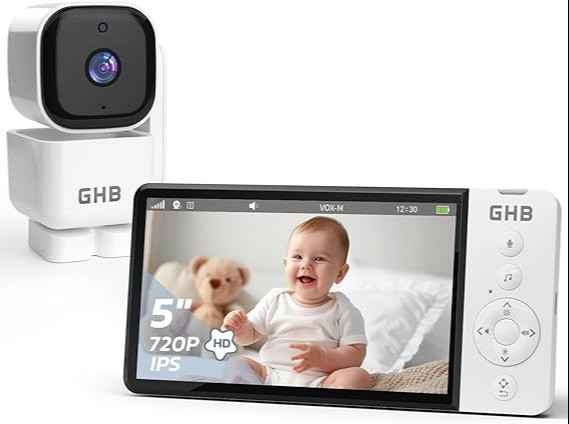 Відеоняня GHB Babyphone Camera 5", 350° поворот, 720P HD, 4X Zoom, 5000 мА·год, нічне бачення