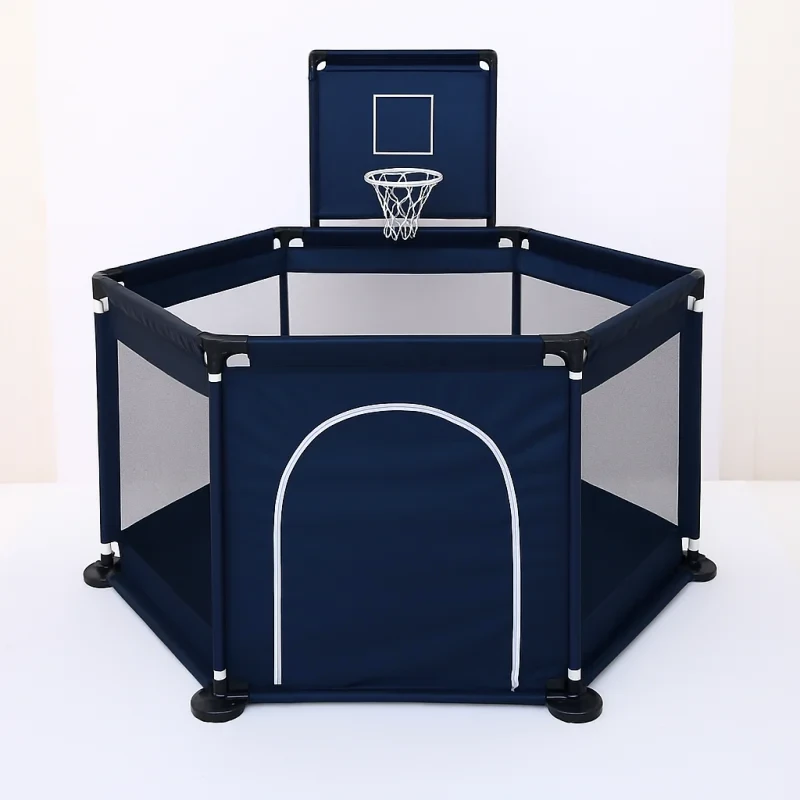 Дитячий манеж-шестикутник з м’яким дном, боковою кишенею і кільцем для м’яча 100×100×60 см для дому та вулиці, фото 1