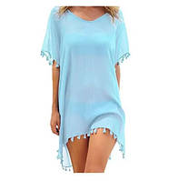 Туника пляжная большой размер разлетайка One Size голубая (KST-Lblu)
