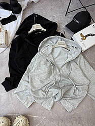 Жіночий базовий осінній батнік двонитка худи на блискавці з капюшоном оверсайз шипка спортивна кофта