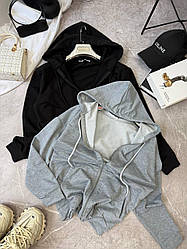 Жіночий базовий осінній батнік двонитка худи на блискавці з капюшоном оверсайз шипка спортивна кофта