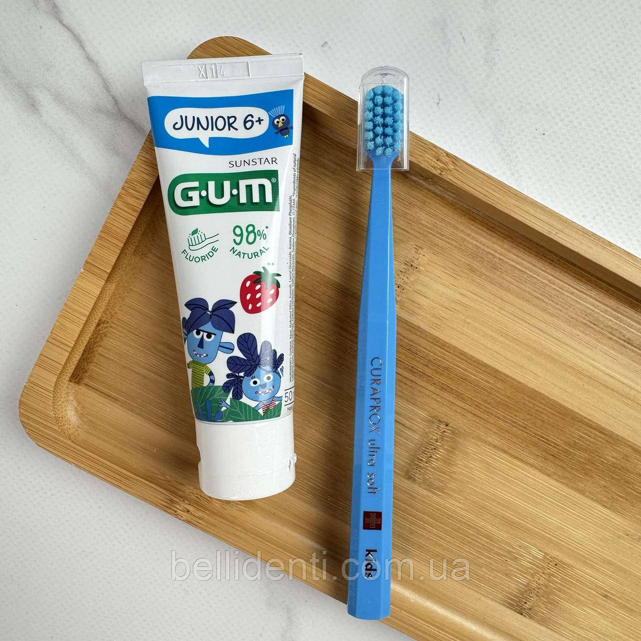 Набір Gum Junior Curaprox Kids від 6-12 років (зубна паста 50 мл із фтором+зубна щітка блакитна), фото 1