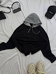 Жіночий базовий осінній батник двонитка худі з капюшоном оверсайз базова спортивна кофта