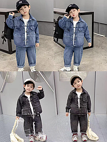 Джинсовий костюм-трійка футболка та джинси на хлопчика на дівчинку в сірому кольорі