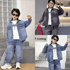 Джинсовий комплект-трійка футболка та джинси на хлопчика на дівчинку в блакитному кольорі