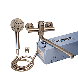 Змішувач для ванної з душем довгий поворотний вилив із неіржавкої сталі SUS304 VENTA VS302DS колір сатин