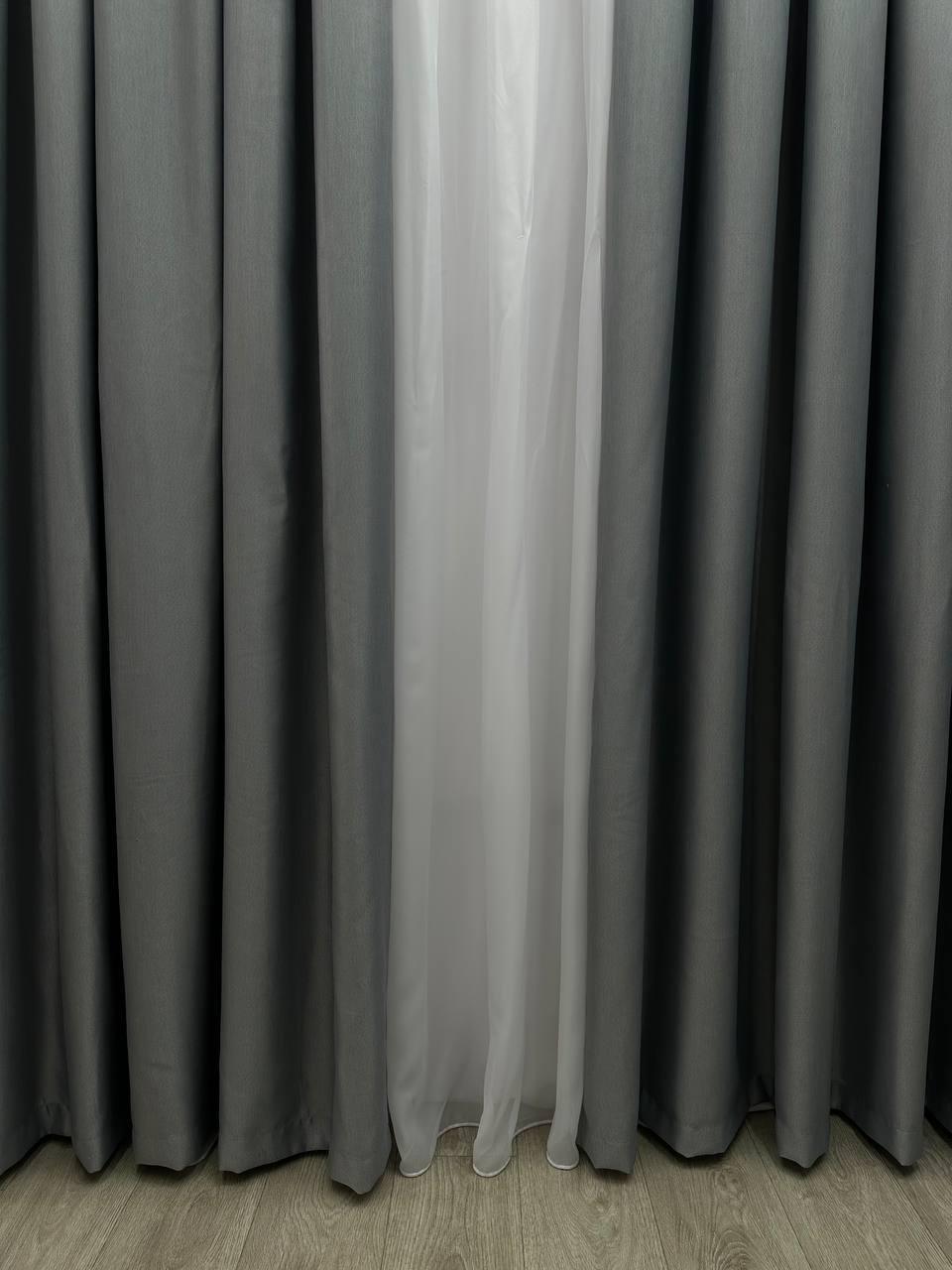 Однотонна лянна плетена штора "Asil" з підкладкою blackout, колір сірий, фото 1