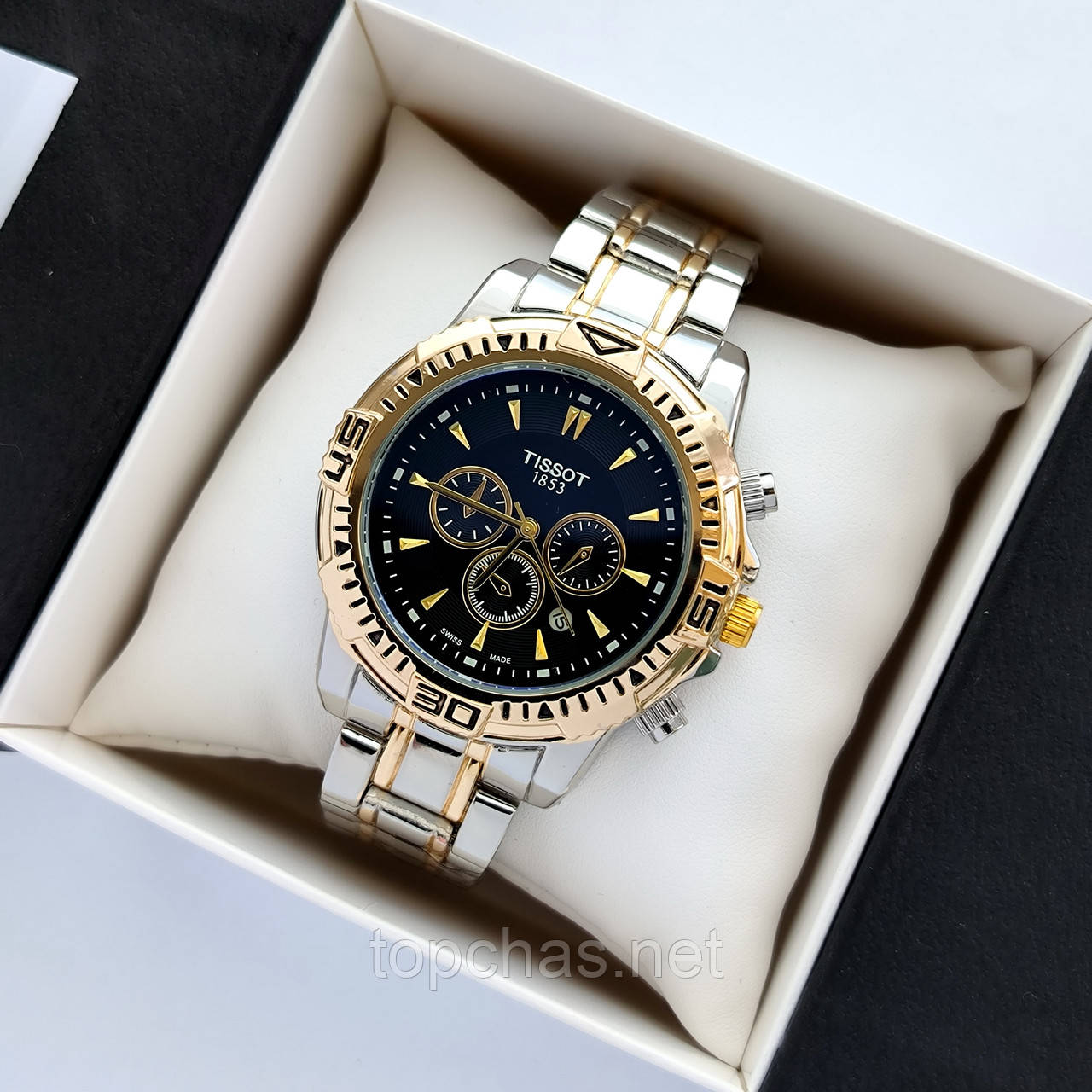 Чоловічий наручний годинник на металевому браслеті, комбінованого кольору, скло з антибліком, дата - код 2587b, фото 1