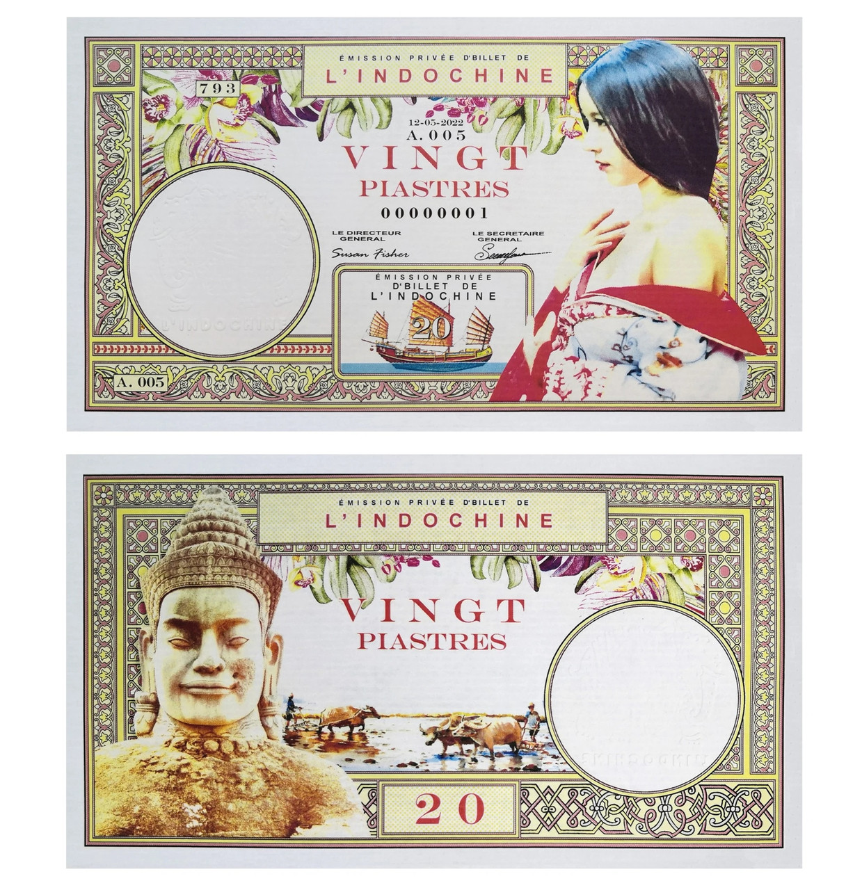 Сувенір Банкнота Французький ІНДОКІТАЙ 20 піастрів 2022г. ПРЕСС. UNC, фото 1