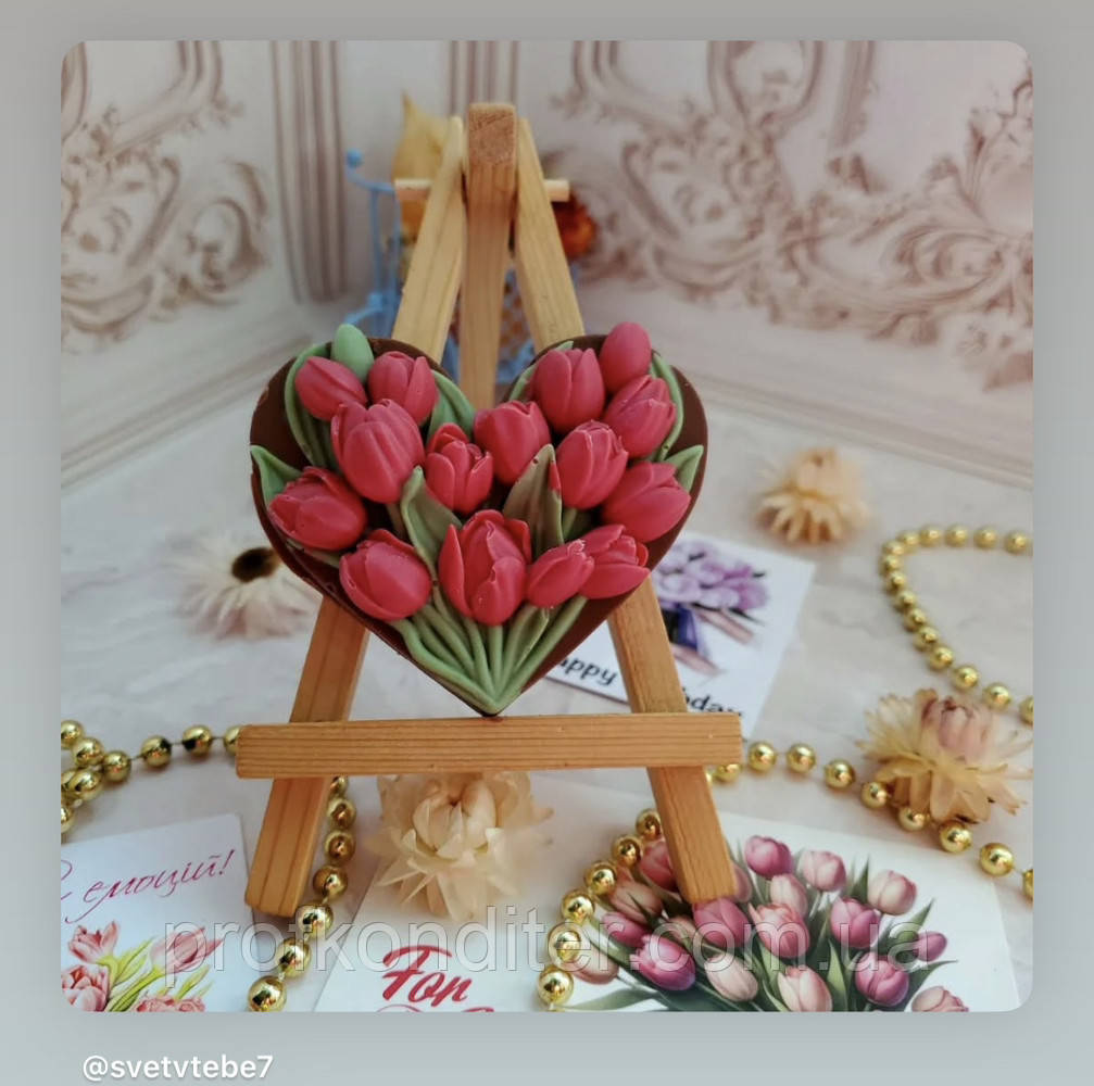 Силіконовий молд для шоколаду, зефіру та ін ʼСерце з тюльпанамиʼ, фото 1