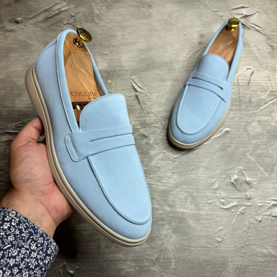 Лофери, туфлі чоловічі блакитні замшеві (натуральна замша) для чоловіків на весну осінь, розміри 40-45, фото 1